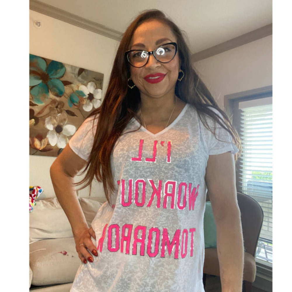 Hannah H2 Activewear "I'll Work Out Tomorrow" Small White/Pink